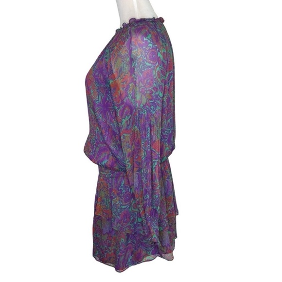 Ramy Brook Printed Rosanna Dress Size Medium Boysenberry Smocked Waist Boho - Picture 3 of 7
